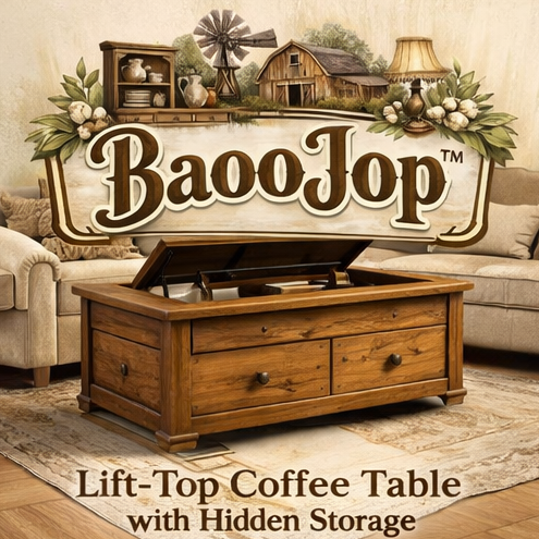 BaooJop™ Heritage Barnwood Lift-Top Coffee Table with Hidden Storage