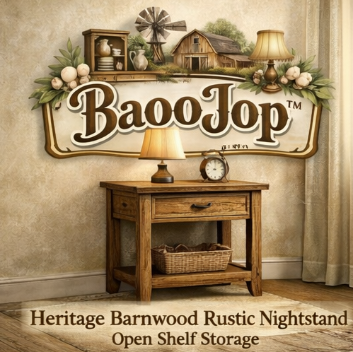 BaooJop™ Heritage Barnwood Rustic Nightstand with Open Shelf Storage