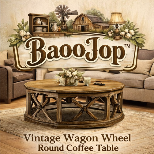 BaooJop™ Vintage Wagon Wheel Round Coffee Table